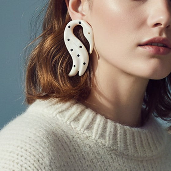 Polka Dot Flamingo Sculpted Stud Earrings