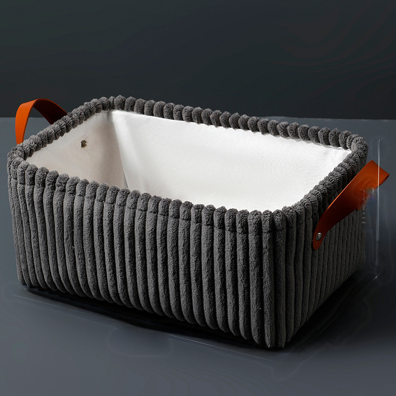 Ribbed Corduroy Shelf Basket for Closet and Nursery - DarkGrey