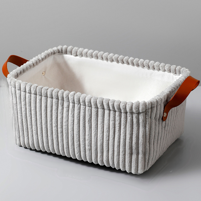 Ribbed Corduroy Shelf Basket for Closet and Nursery - Grey