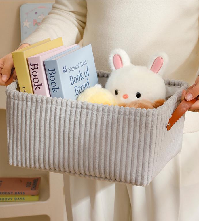 Ribbed Corduroy Shelf Basket for Closet and Nursery - Grey - 1