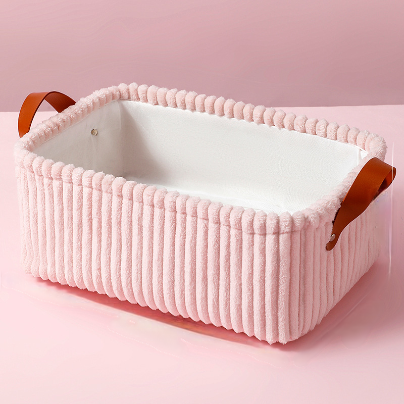 Ribbed Corduroy Shelf Basket for Closet and Nursery - Pink