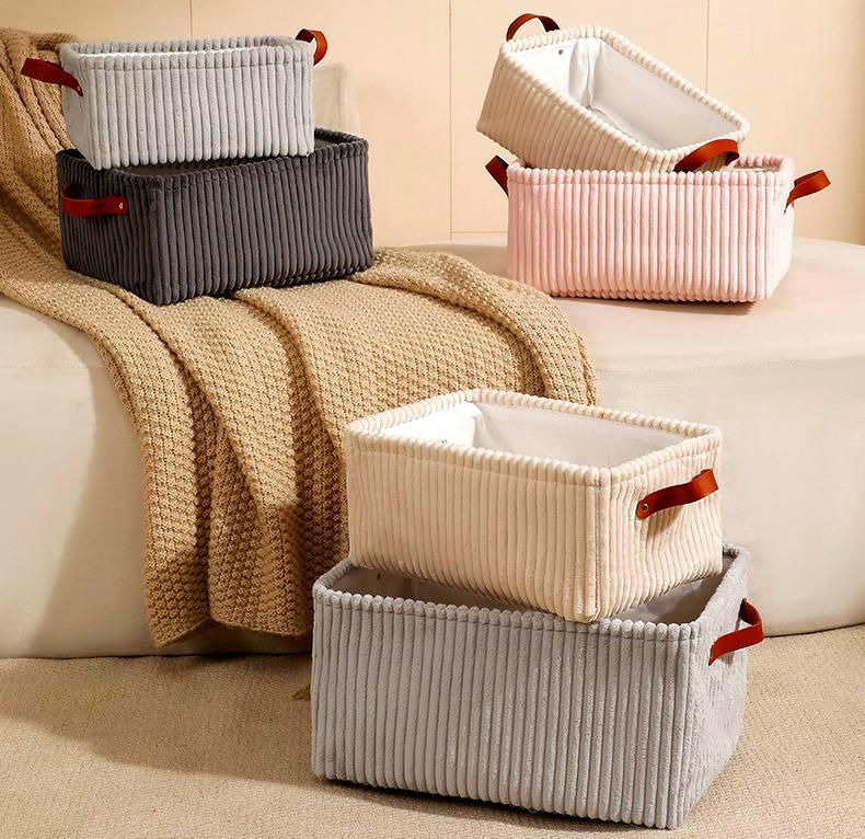 Ribbed Corduroy Shelf Basket for Closet and Nursery