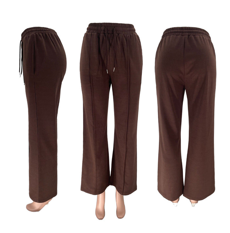 Zip Up Jacket And Wide Leg Pant Set - Coffee - 13