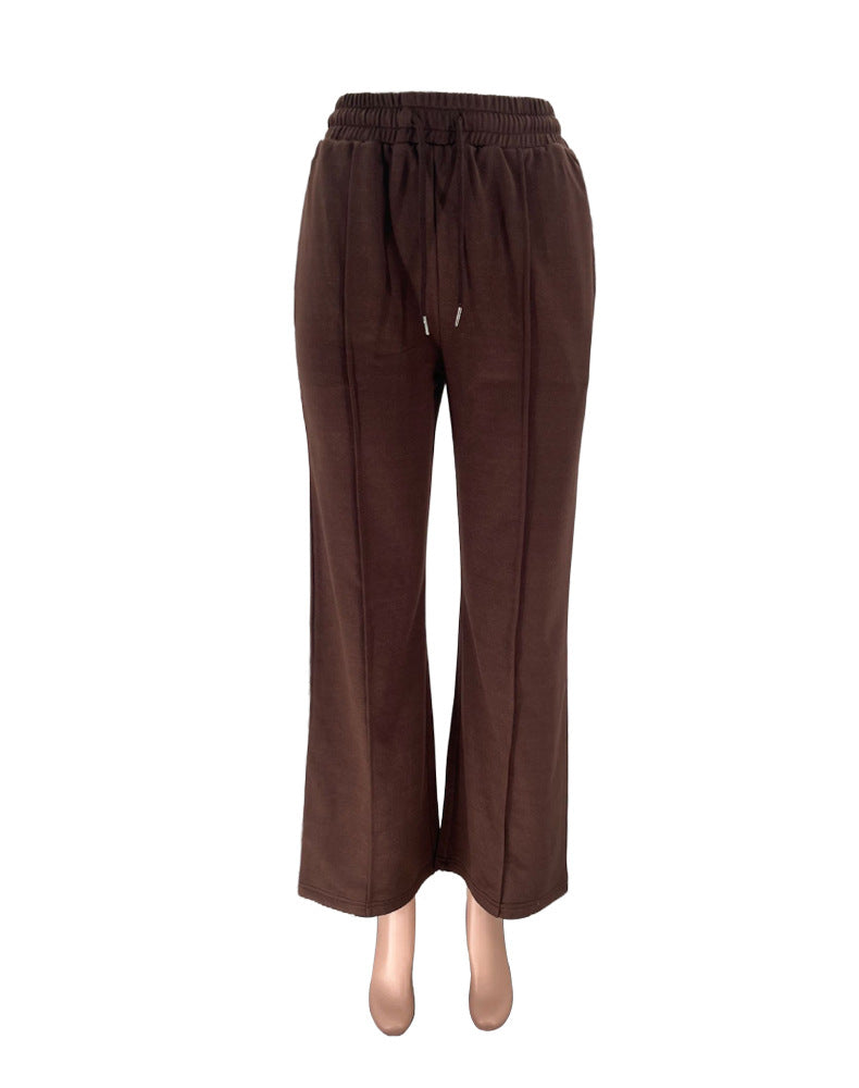 Zip Up Jacket And Wide Leg Pant Set - Coffee - 14