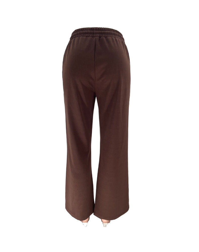 Zip Up Jacket And Wide Leg Pant Set - Coffee - 16