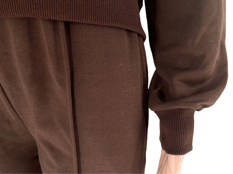 Zip Up Jacket And Wide Leg Pant Set - Coffee - 20