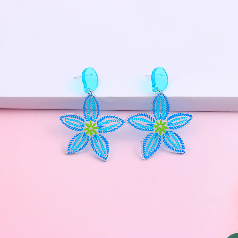 Translucent Jelly Flower Drop Earrings - Blue