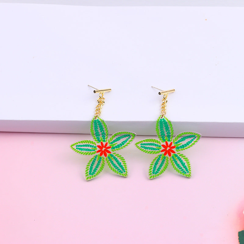 Translucent Jelly Flower Drop Earrings - Green