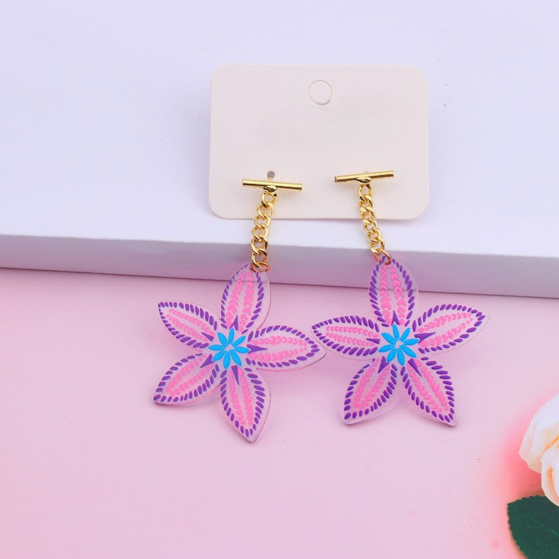 Translucent Jelly Flower Drop Earrings - Purple