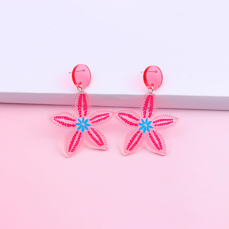 Translucent Jelly Flower Drop Earrings - Red