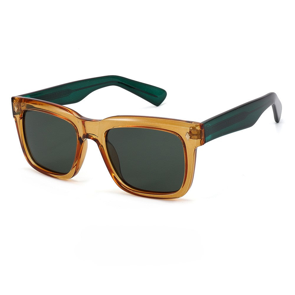 Bold Square Frame Retro Sunglasses - Green