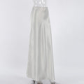 Satin Fishtail Hem Maxi Skirt - Grey