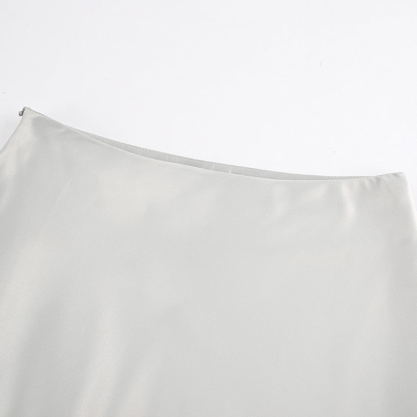 Satin Fishtail Hem Maxi Skirt - Grey - 3