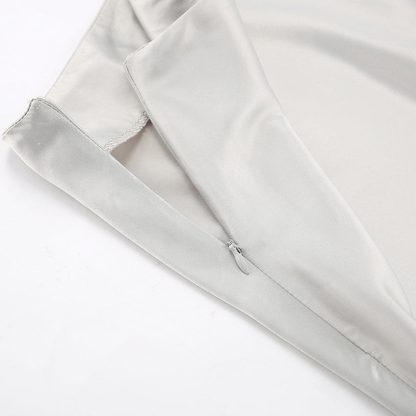Satin Fishtail Hem Maxi Skirt - Grey - 5