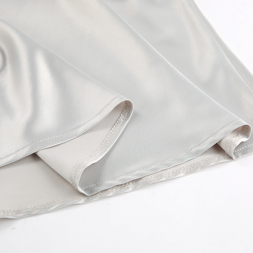 Satin Fishtail Hem Maxi Skirt - Grey - 6