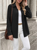 Oversized Crinkle Texture Button Down Shirt - Black