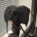 Lace Up Heart Crossbody Bag With Bat Wings - Black