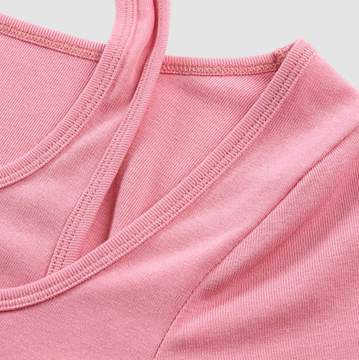 Halter Neck Off Shoulder Layered Knit Top - Pink - 1