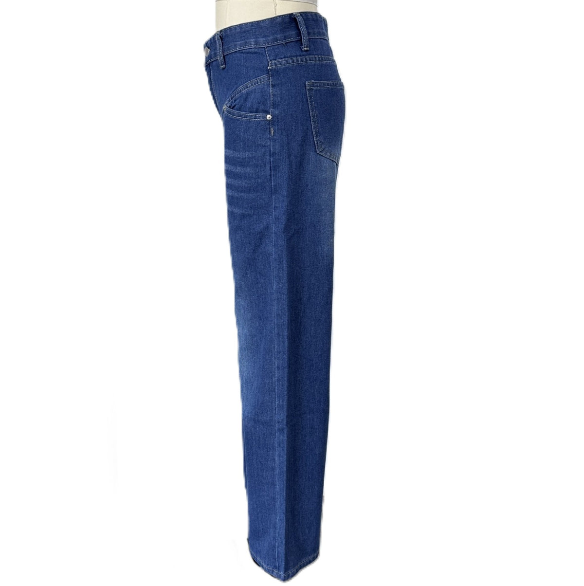 Patchwork Seam Wide Leg Cropped Jeans - Blue - 1