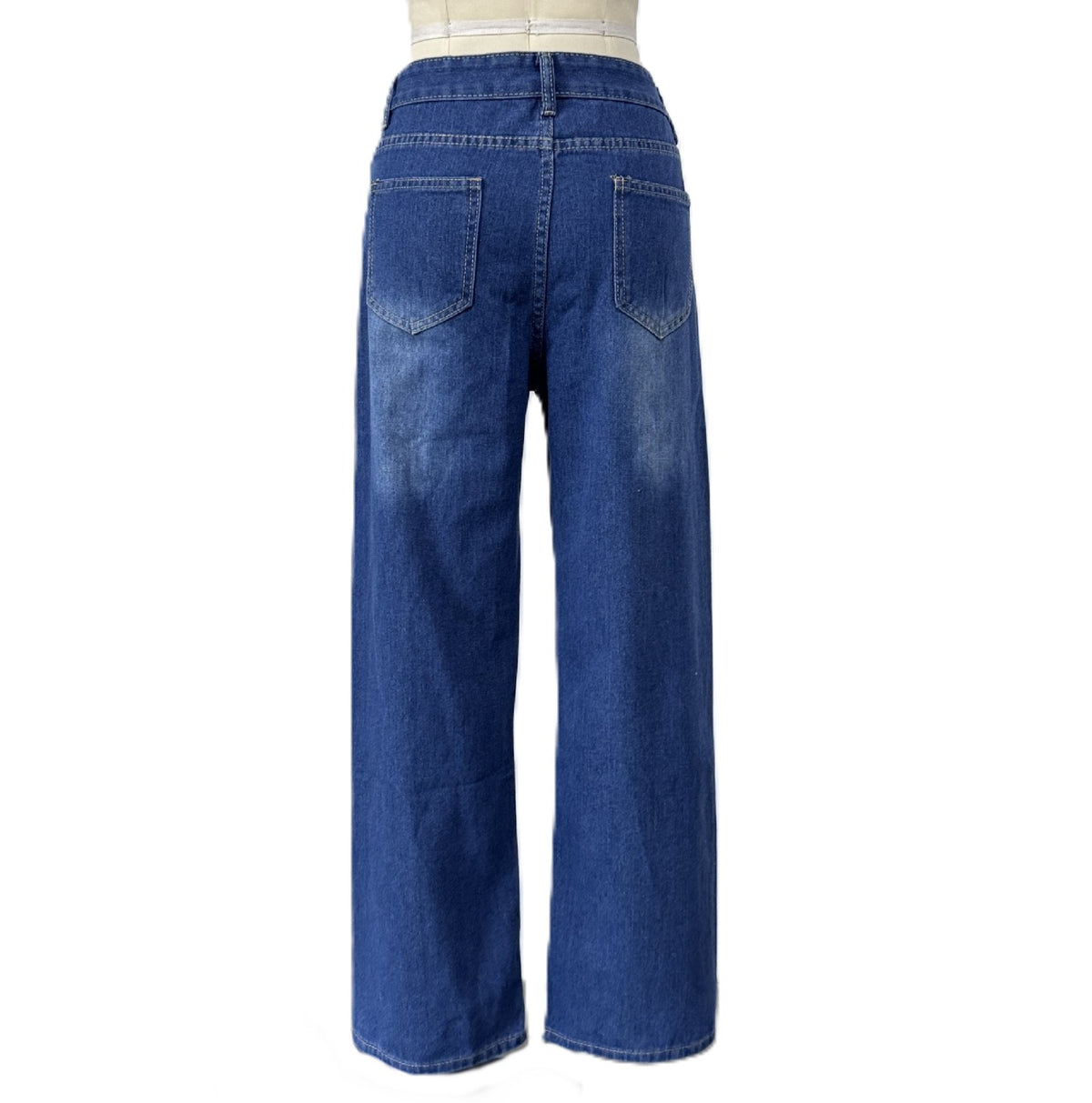 Patchwork Seam Wide Leg Cropped Jeans - Blue - 2