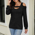 Cold Shoulder Keyhole Cutout Knit Top - Black