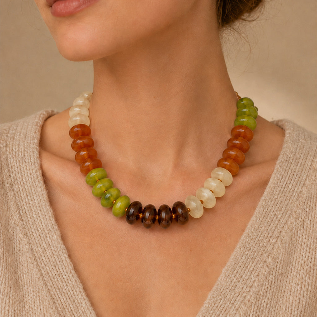 Patchwork Rondelle Bead Statement Necklace - Color_4 - 1