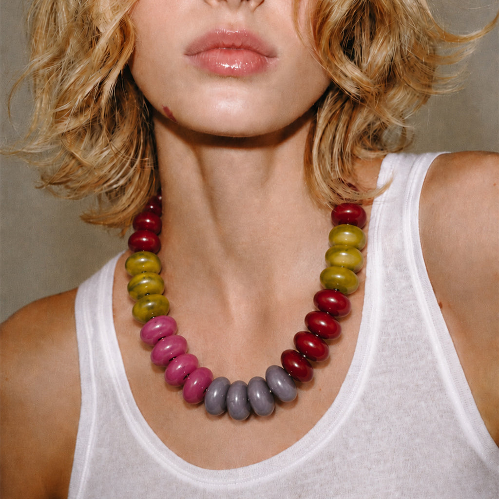 Patchwork Rondelle Bead Statement Necklace - Color_7 - 1