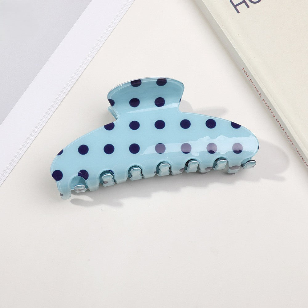 Retro Polka Dot Half-Moon Hair Claw Clip - Blue