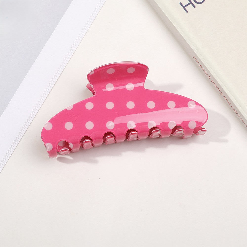 Retro Polka Dot Half-Moon Hair Claw Clip - Rose