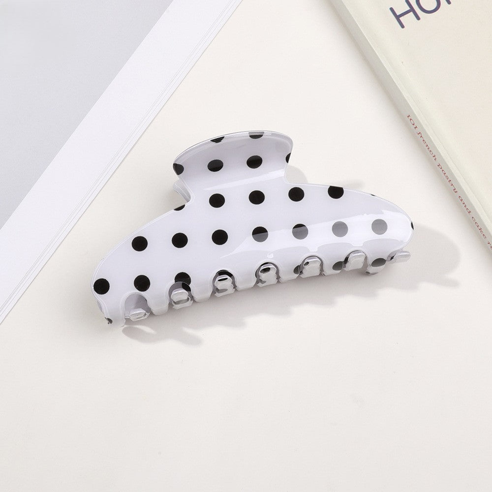 Retro Polka Dot Half-Moon Hair Claw Clip - White
