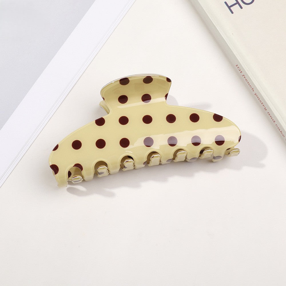 Retro Polka Dot Half-Moon Hair Claw Clip - Yellow