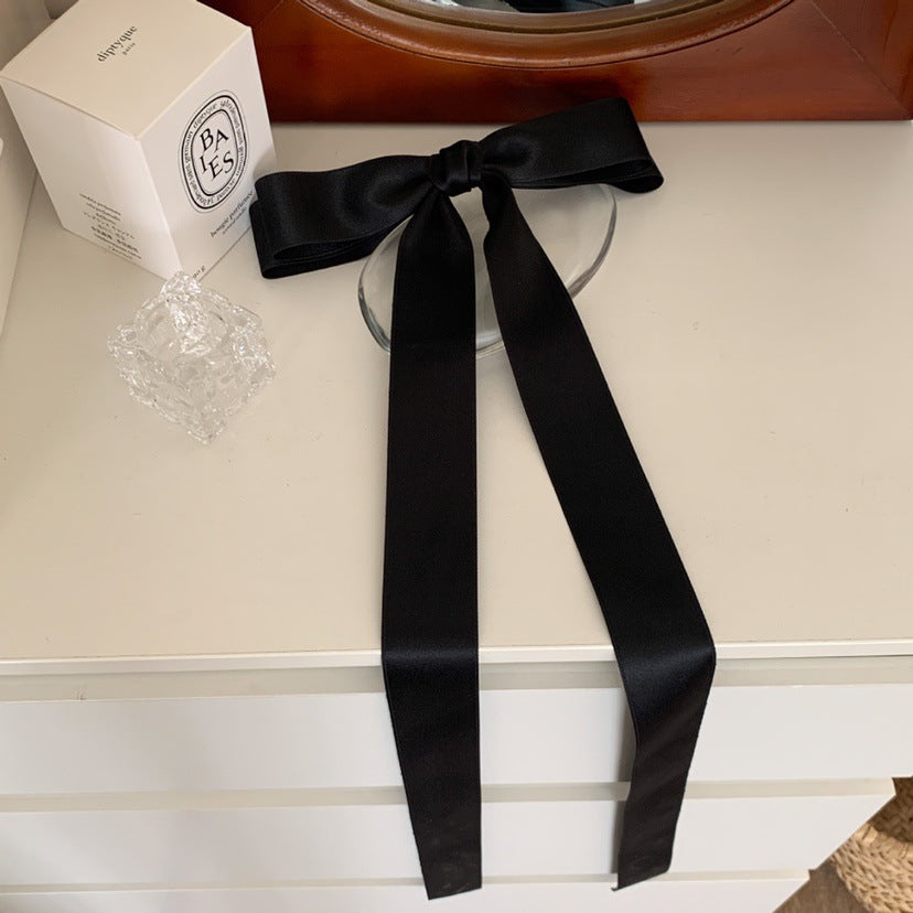 Ultra Long Streamer Bow Hair Clip - Black
