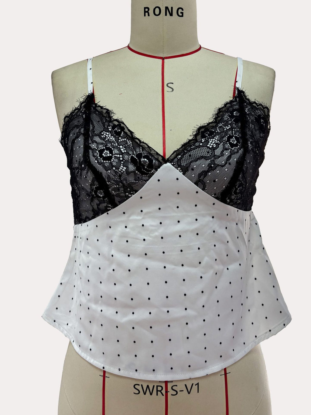 Polka Dot Lace Trim Cropped Camisole - White - 1