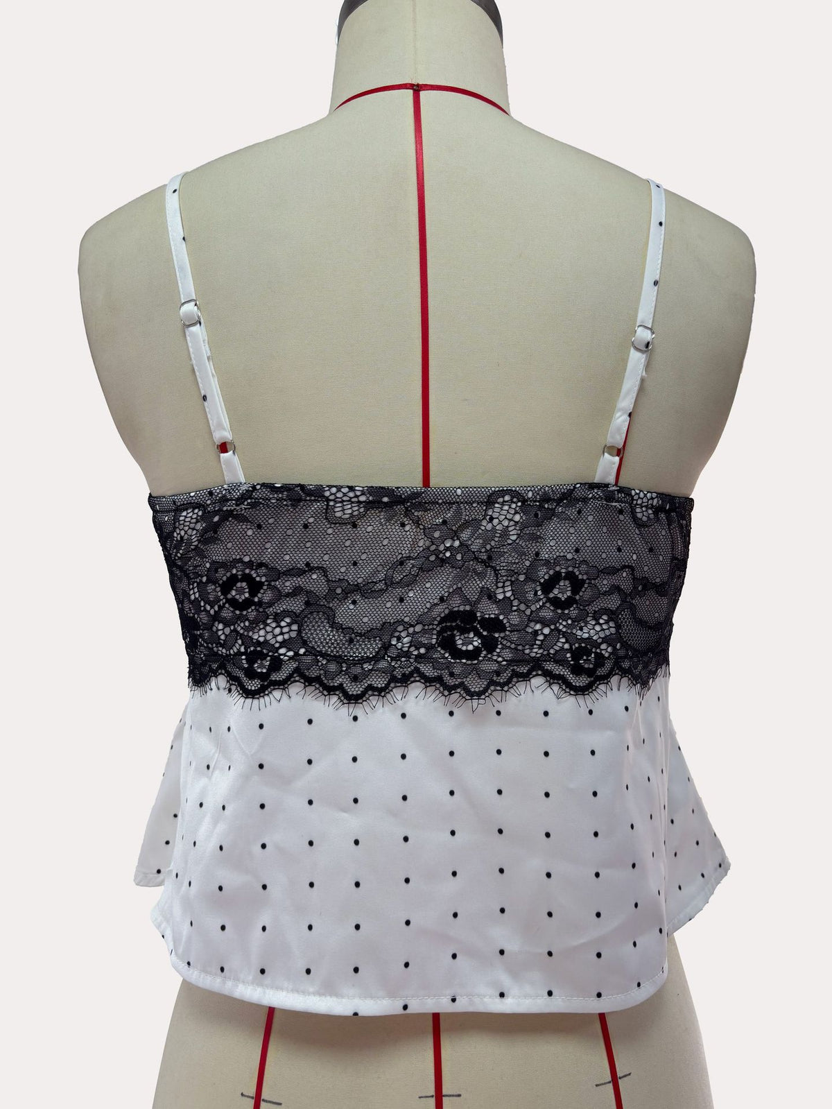 Polka Dot Lace Trim Cropped Camisole - White - 2