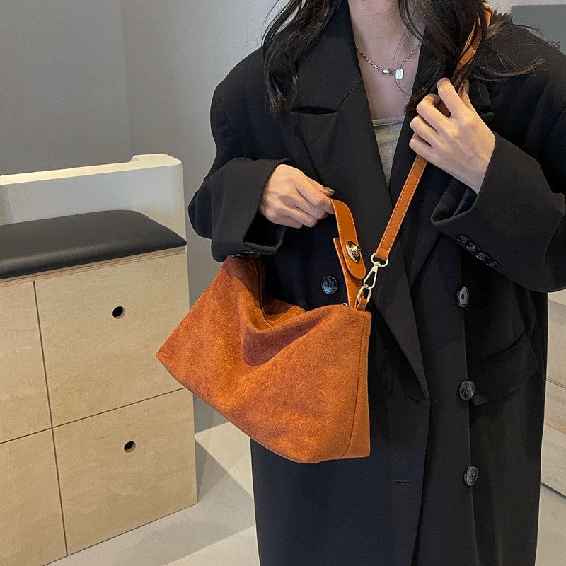 Slouchy Faux Suede Shoulder Bag with Crossbody Strap