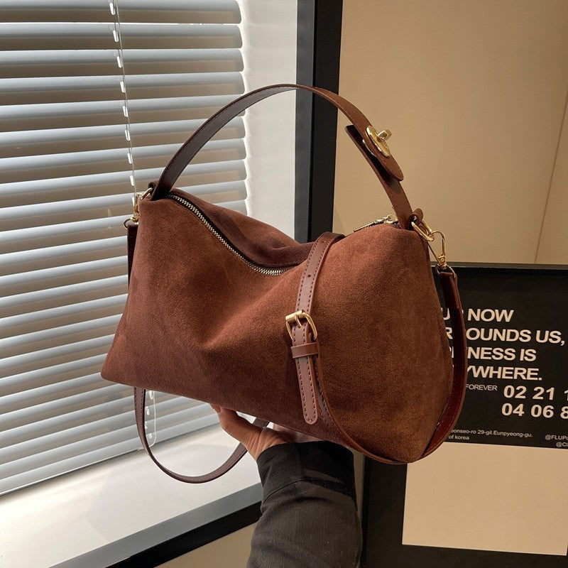 Slouchy Faux Suede Shoulder Bag with Crossbody Strap
