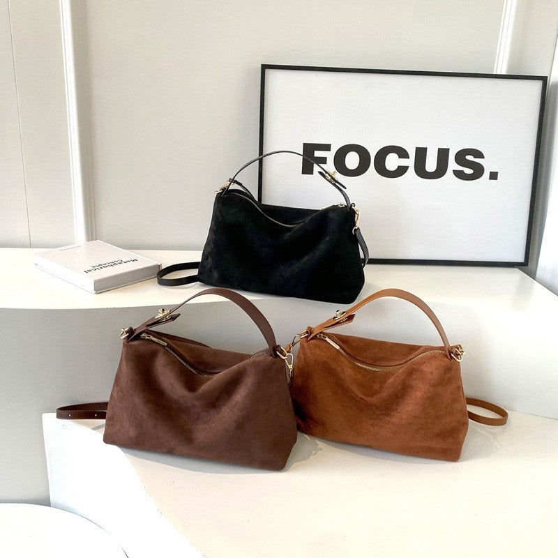 Slouchy Faux Suede Shoulder Bag with Crossbody Strap