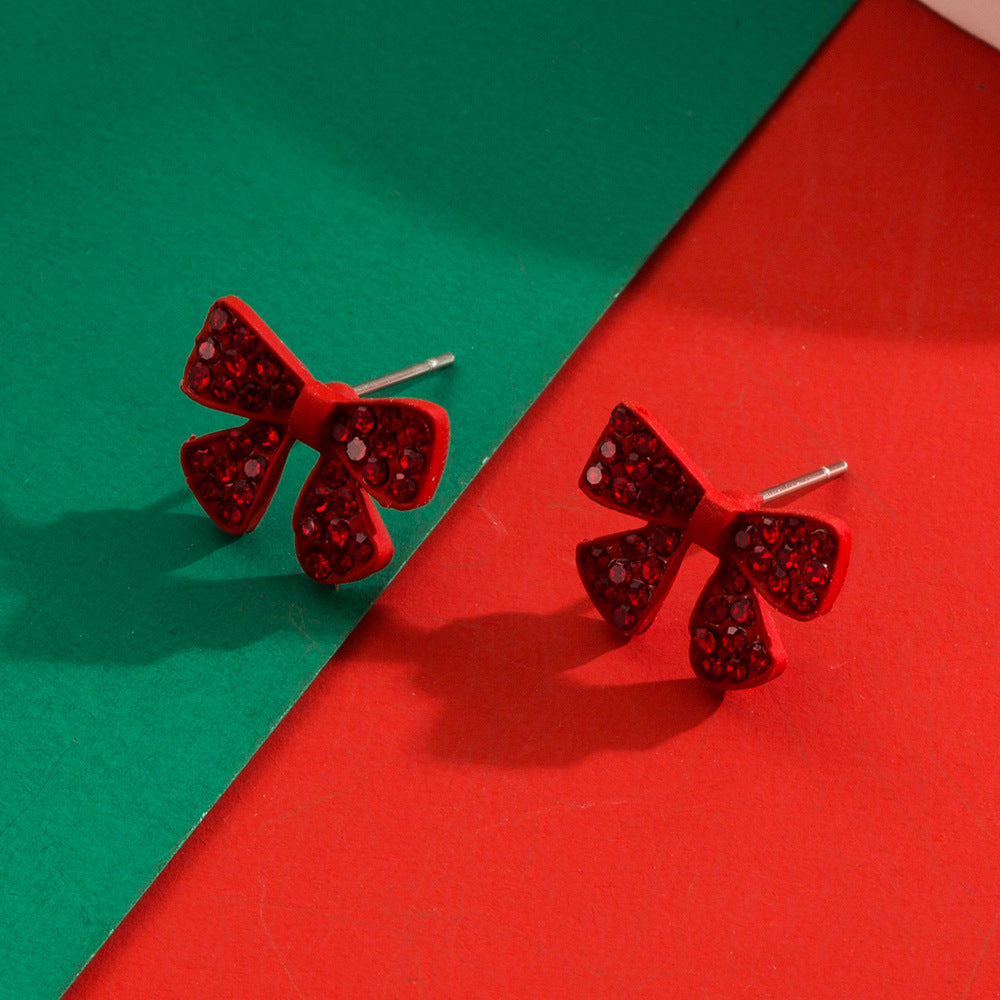 Christmas Charm Rhinestone Earrings - Bow