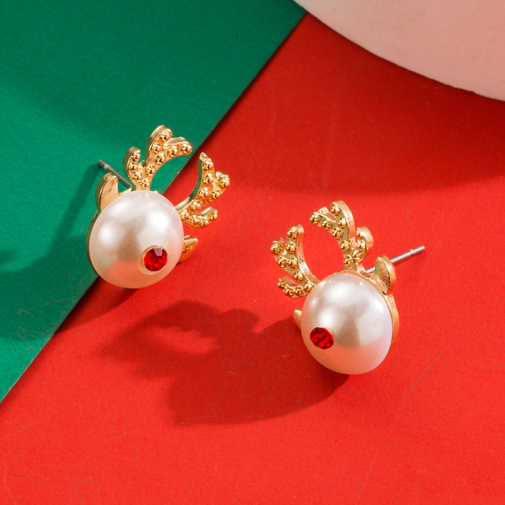 Christmas Charm Rhinestone Earrings - Deer