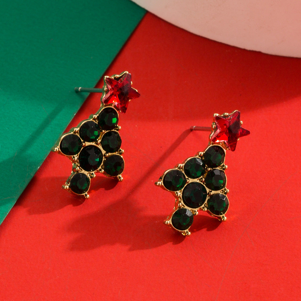 Christmas Charm Rhinestone Earrings - Tree