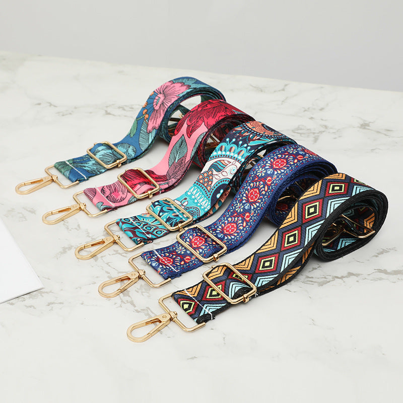 Woven Print Adjustable Crossbody Bag Strap - Flower - 1