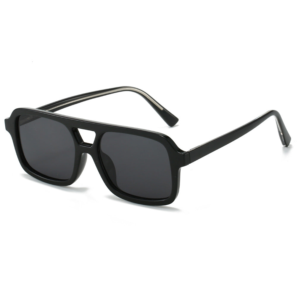 Retro Square Double Bridge Sunglasses - Black
