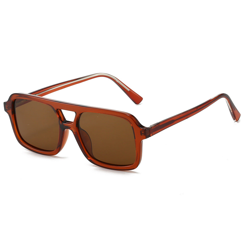 Retro Square Double Bridge Sunglasses - Brown