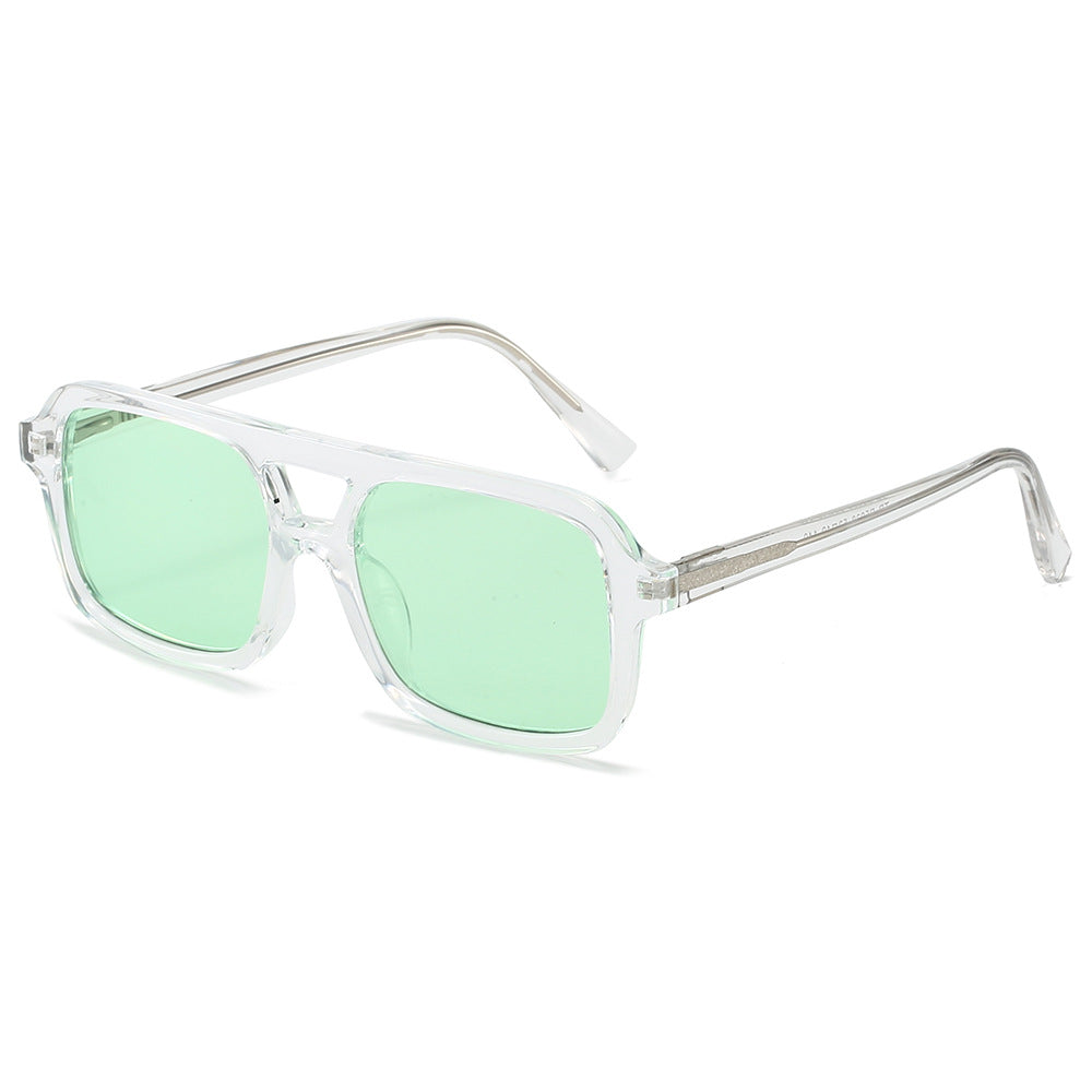 Retro Square Double Bridge Sunglasses - Green