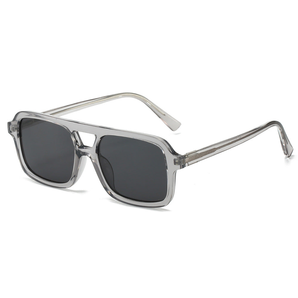 Retro Square Double Bridge Sunglasses - Grey