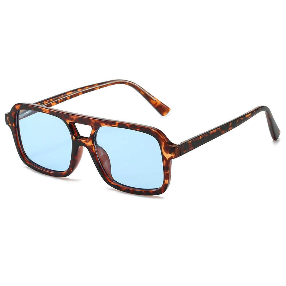 Retro Square Double Bridge Sunglasses - Leopard_B