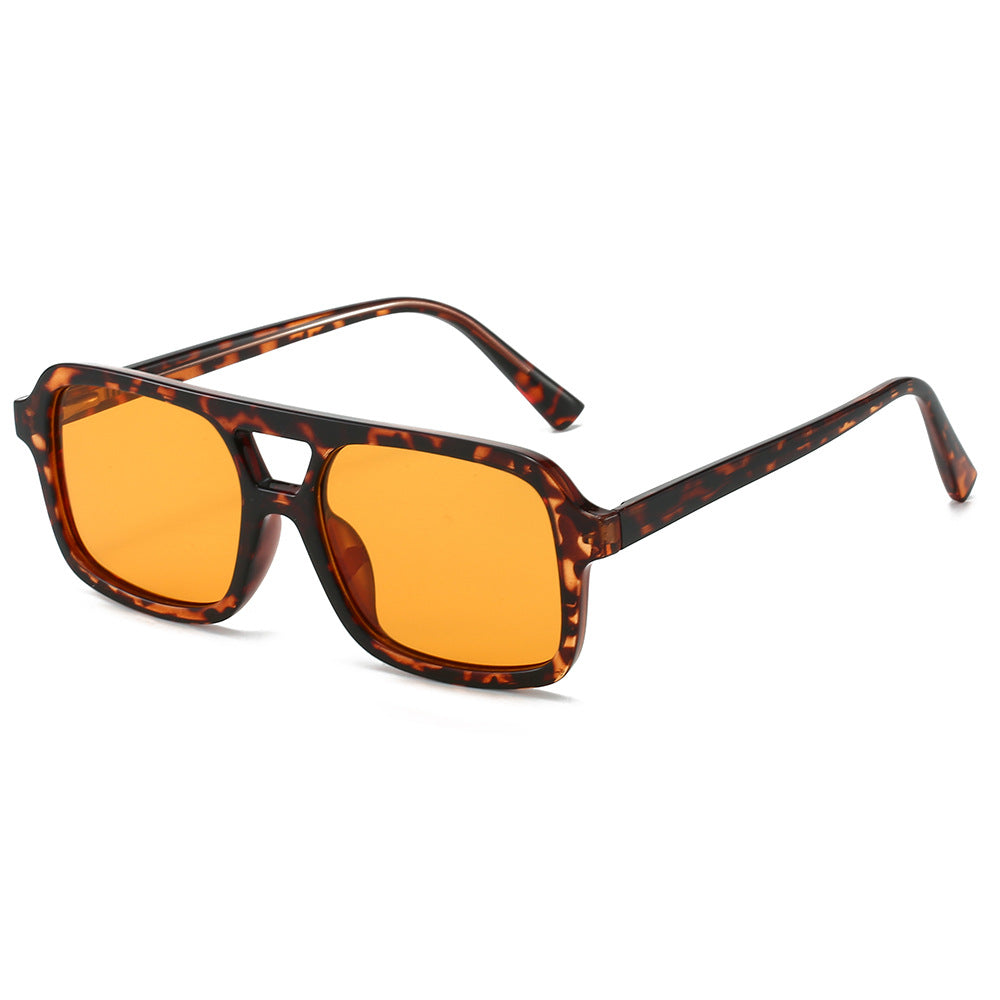Retro Square Double Bridge Sunglasses - Leopard_O