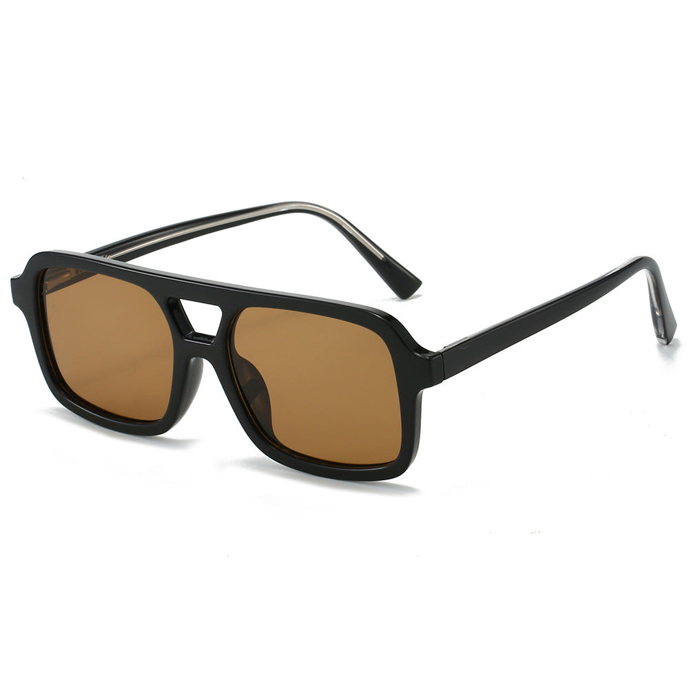 Retro Square Double Bridge Sunglasses - Tea