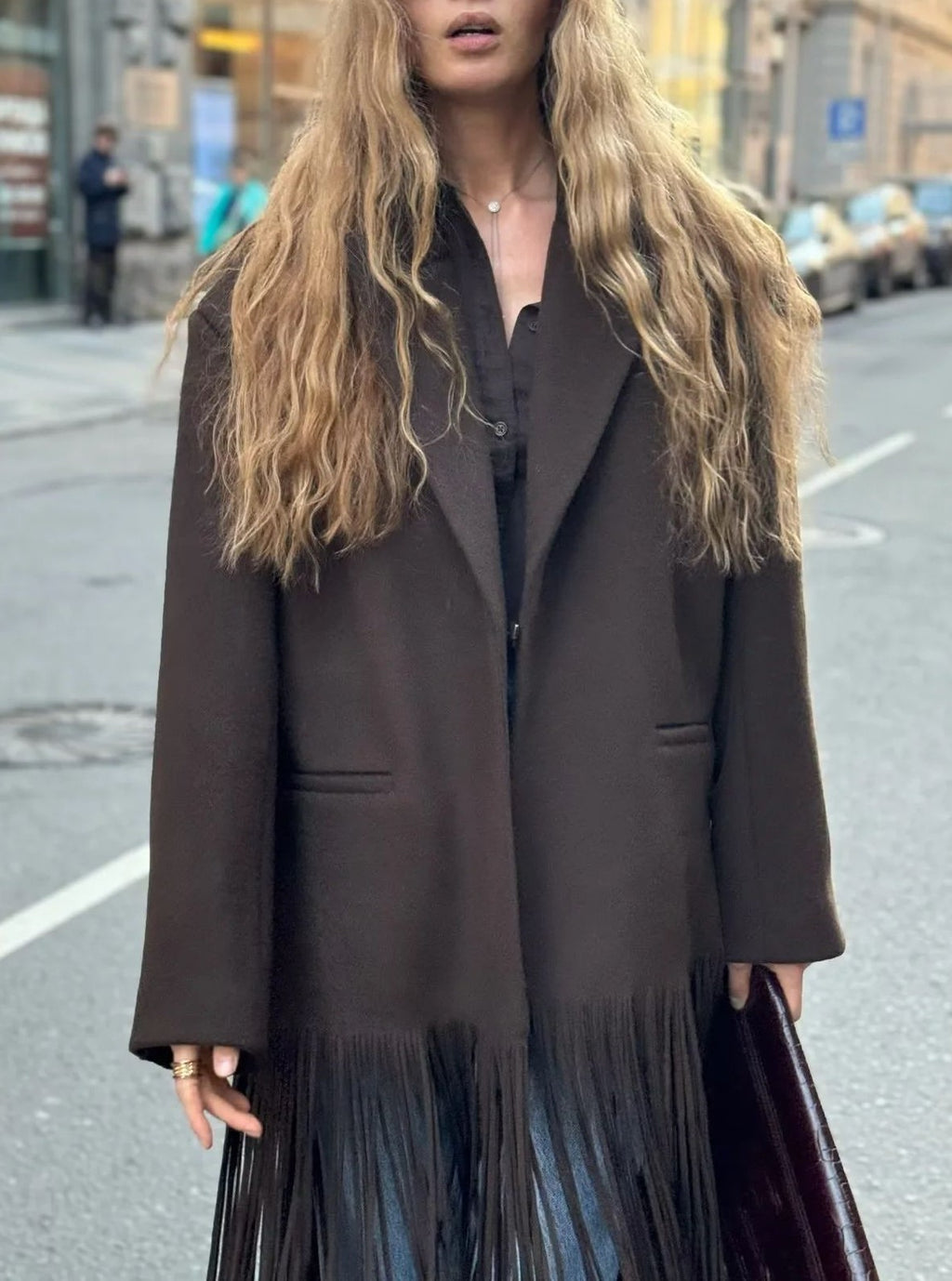 Fringe Hem Longline Lapel Coat - view 1