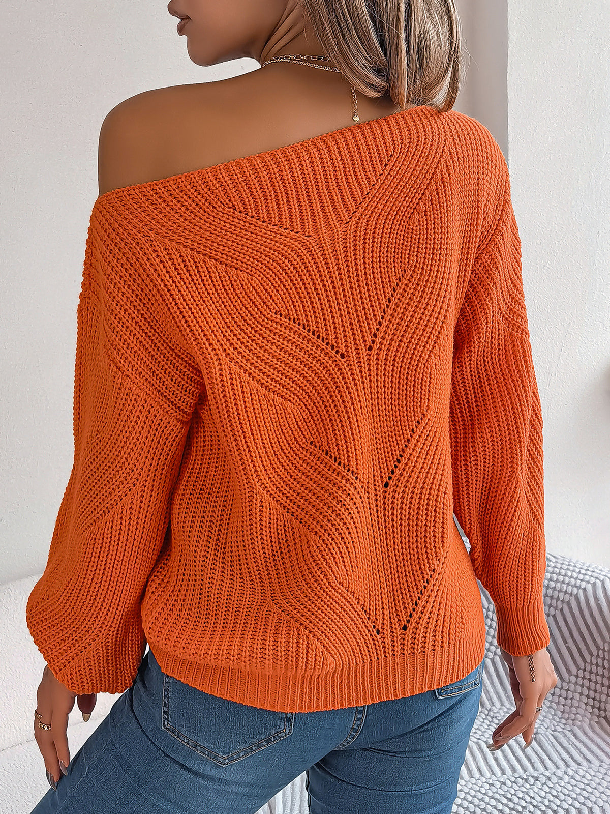 Chevron Knit One Shoulder Batwing Sweater - view 1